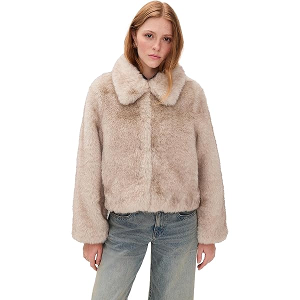 Amazon.com: Avec Les Filles Womens Cropped Faux Fur Jacket, Taupe